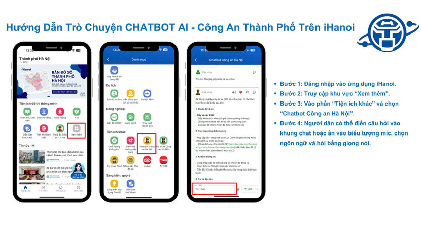 Các bước sử dụng Chatbot Ai của Công an thành phố Hà Nội trên ứng dụng iHanoi
