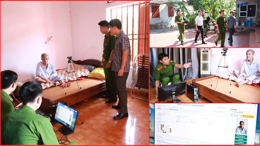 Công an xã đảo Minh Châu (Hà Nội) đến nhà thu nhận dữ liệu cấp đổi thẻ đảng viên cho đảng viên cao tuổi