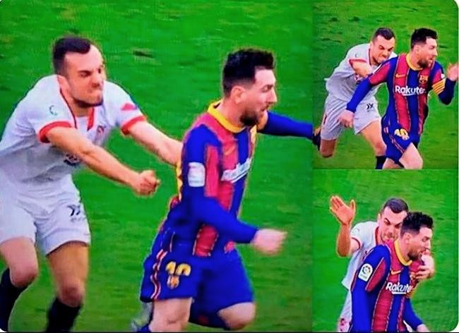 Jordan nỗ lực truy cản trái phép với Messi nhưng bất thành