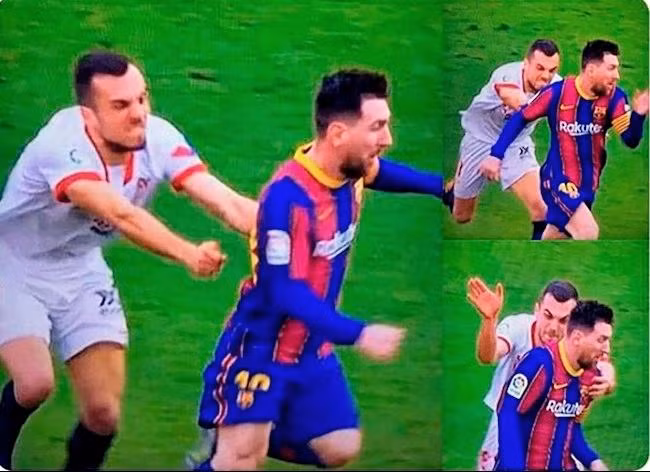 Jordan nỗ lực truy cản trái phép với Messi nhưng bất thành