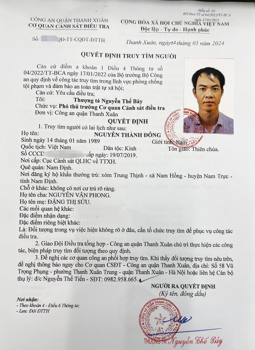 Quyết định truy tìm Nguyễn Thành Công Quyết định truy tìm Nguyễn Thành Công