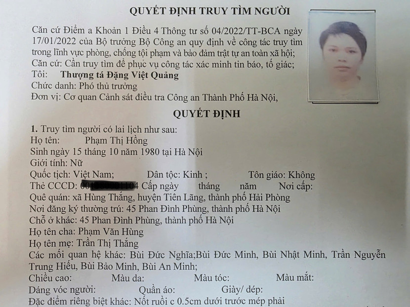 Quyết định tìm người của cơ quan điều tra