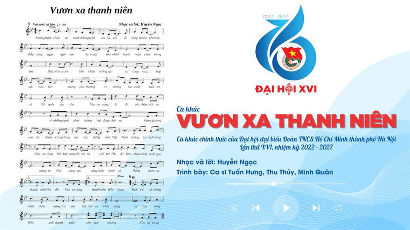“Vươn xa thanh niên” là ca khúc chính thức của Đại hội đại biểu Đoàn Thanh niên cộng sản Hồ Chí Minh thành phố Hà Nội, nhiệm kỳ 2022-2027 “Vươn xa thanh niên” là ca khúc chính thức của Đại hội đại biểu Đoàn Thanh niên cộng sản Hồ Chí Minh thành phố Hà Nội, nhiệm kỳ 2022-2027