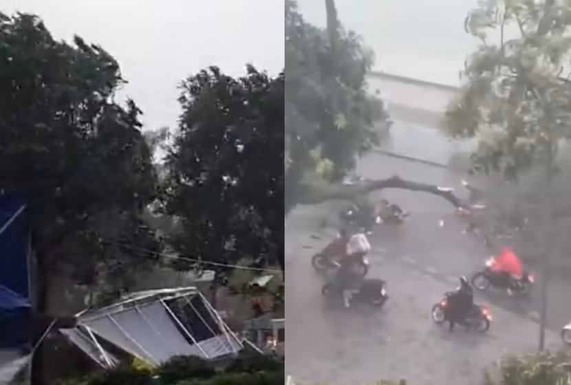 Chiều 6/9/2024, do ảnh hưởng rìa xa hoàn lưu của cơn bão số 3, Thủ đô Hà Nội đã có mưa to kèm dông gió mạnh