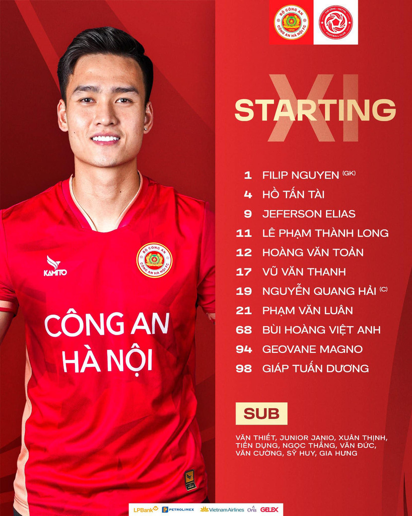 Đội hình xuất phát của CLB Công an Hà Nội