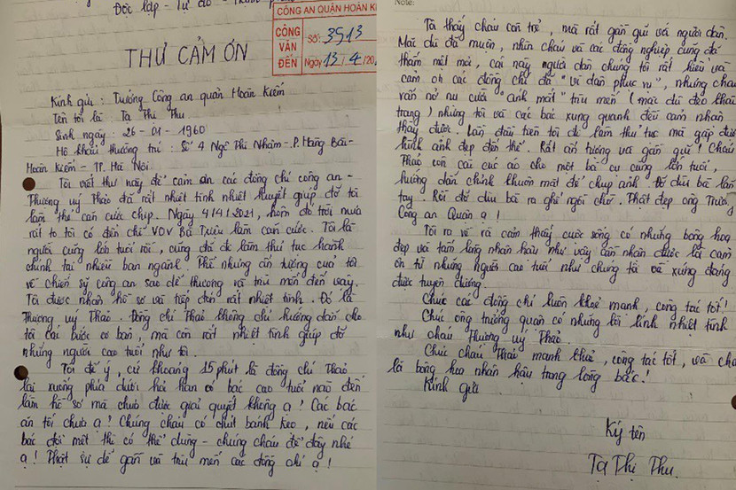 Người dân gửi thư khen các công việc chu đáo phục vụ nhân dân trong "chiến dịch" cấp CCCD gắn chip phục vụ nhân dân