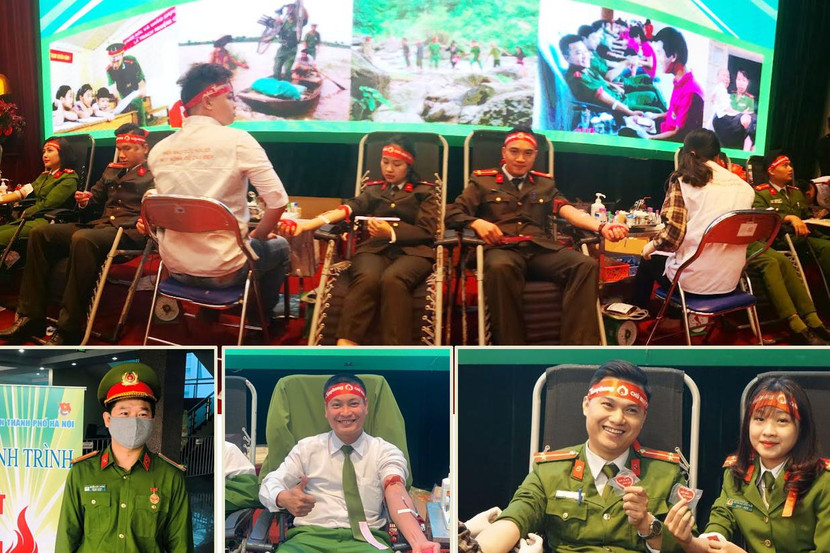 Ảnh dưới từ trái qua phải: Trung tá Nguyễn Xuân Trường, Đại uý Bùi Đức Ngọc, vợ chồng Trung úy Nguyễn Đức Cảnh và Trung úy Nguyễn Thị Huyền Trang - những tấm gương bình dị hiến máu cứu người...