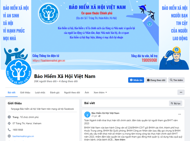 Fanpage Facebook chính thức của Bảo hiểm xã hội Việt Nam
