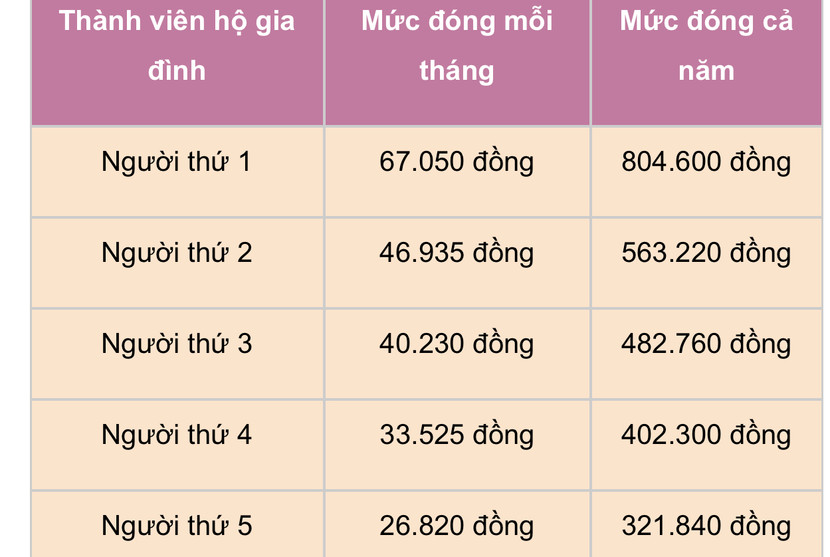 Mức đóng BHYT theo hộ gia đình theo tháng hoặc cả năm năm 2023