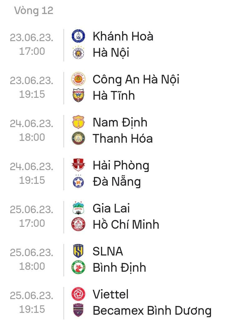 Lịch thi đấu vòng 12 V-League 2023 Lịch thi đấu vòng 12 V-League 2023