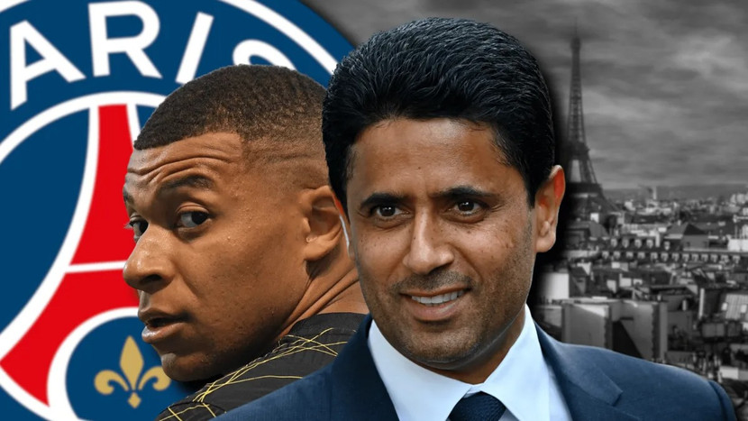 Chủ tịch PSG Nasser Al-Khelaifi (phải) dứt tình với Mbappe