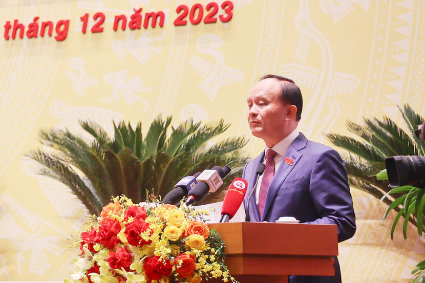 Chủ tịch HĐND TP Hà Nội Nguyễn Ngọc Tuấn phát biểu khai mạc kỳ họp