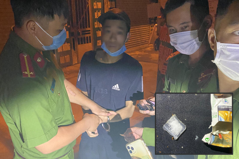 Đối tượng và tang vật được thu giữ tại hiện trường