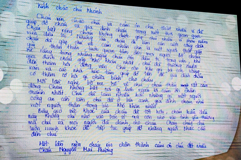 Lá thư ấm áp tình cảm của em Nguyễn Mai Phương gửi Đại úy Đào Văn Khánh