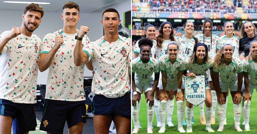 Ronaldo và một số cầu thủ nam Bồ Đào Nha mặc áo tuyển nữ cổ vũ trước World Cup 2023
