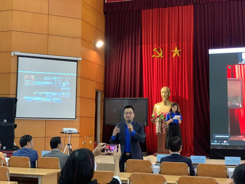 Phó Bí thư Thành đoàn Hà Nội Trần Quang Hưng phát biểu tại lễ phát động "Sáng tạo tương lai xanh - Future Blue Innovation"