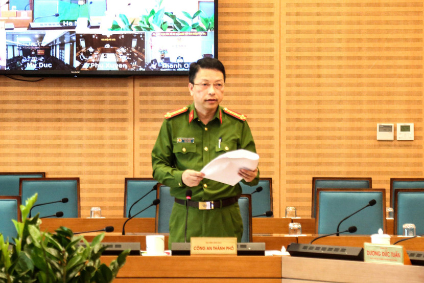 Đại tá Nguyễn Hồng Ky, Phó Giám đốc CATP Hà Nội phát biểu tại hội nghị Đại tá Nguyễn Hồng Ky, Phó Giám đốc CATP Hà Nội phát biểu tại hội nghị