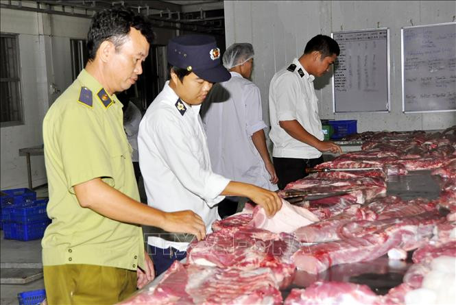 Lực lượng chức năng kiểm tra thịt lợn lưu thông ngoài thị trường Lực lượng chức năng kiểm tra thịt lợn lưu thông ngoài thị trường