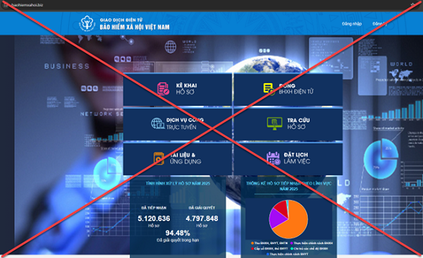Trang web giả mạo có giao diện tương tự trang chính thức của BHXH Việt Nam