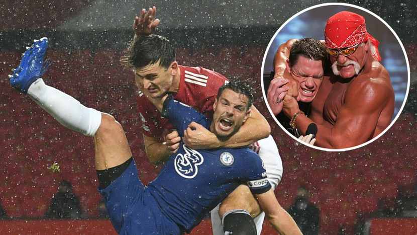 Maguire có pha bóng như "đấu vật" với Azpilicueta