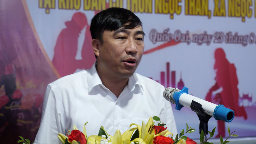 Ông Phạm Quang Tuấn, Phó Chủ tịch UBND huyện Quốc Oai yêu cầu cần phát huy phương châm "4 tại chỗ” trong công tác PCCC