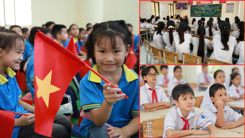 Niềm vui của các em học sinh xã đảo Minh Châu (Hà Nội) trong ngày khai giảng năm học mới 2025-2026