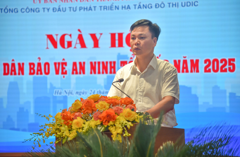 Phó Bí thư Đảng uỷ, Tổng Giám đốc Tổng công ty UDIC Nguyễn Văn Luyến phát biểu tại ngày hội