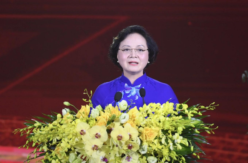 Bộ trưởng Phạm Thị Thanh Trà trình bày diễn văn kỷ niệm 80 năm thành lập Bộ Nội vụ