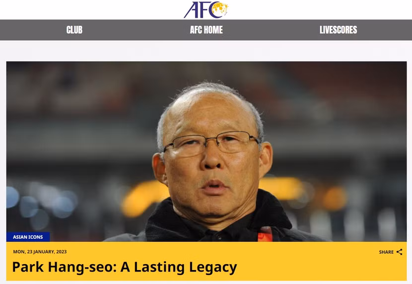 Bài viết tri ân HLV Park Hang-seo trên trang chủ AFC Bài viết tri ân HLV Park Hang-seo trên trang chủ AFC