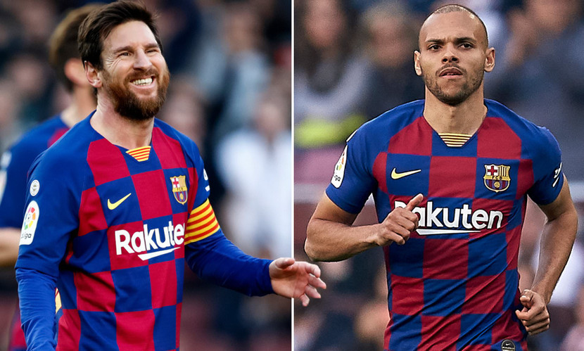 Braithwaite (phải) muốn đeo số áo huyền thoại của Messi Braithwaite (phải) muốn đeo số áo huyền thoại của Messi