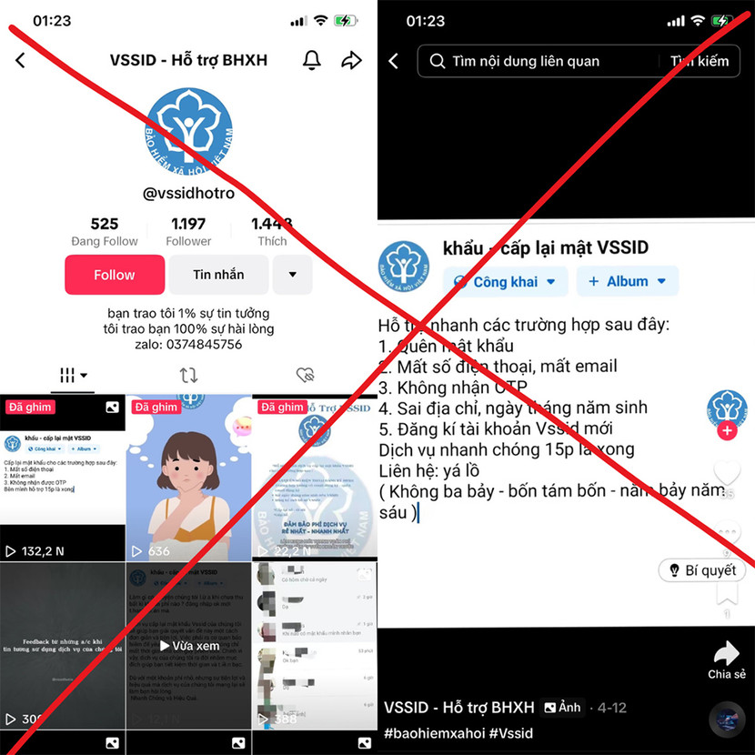Cảnh báo hình thức cung cấp dịch vụ cấp lại mật khẩu, chỉnh sửa thông tin ứng dụng VssID - BHXH số lấy phí trái pháp luật.