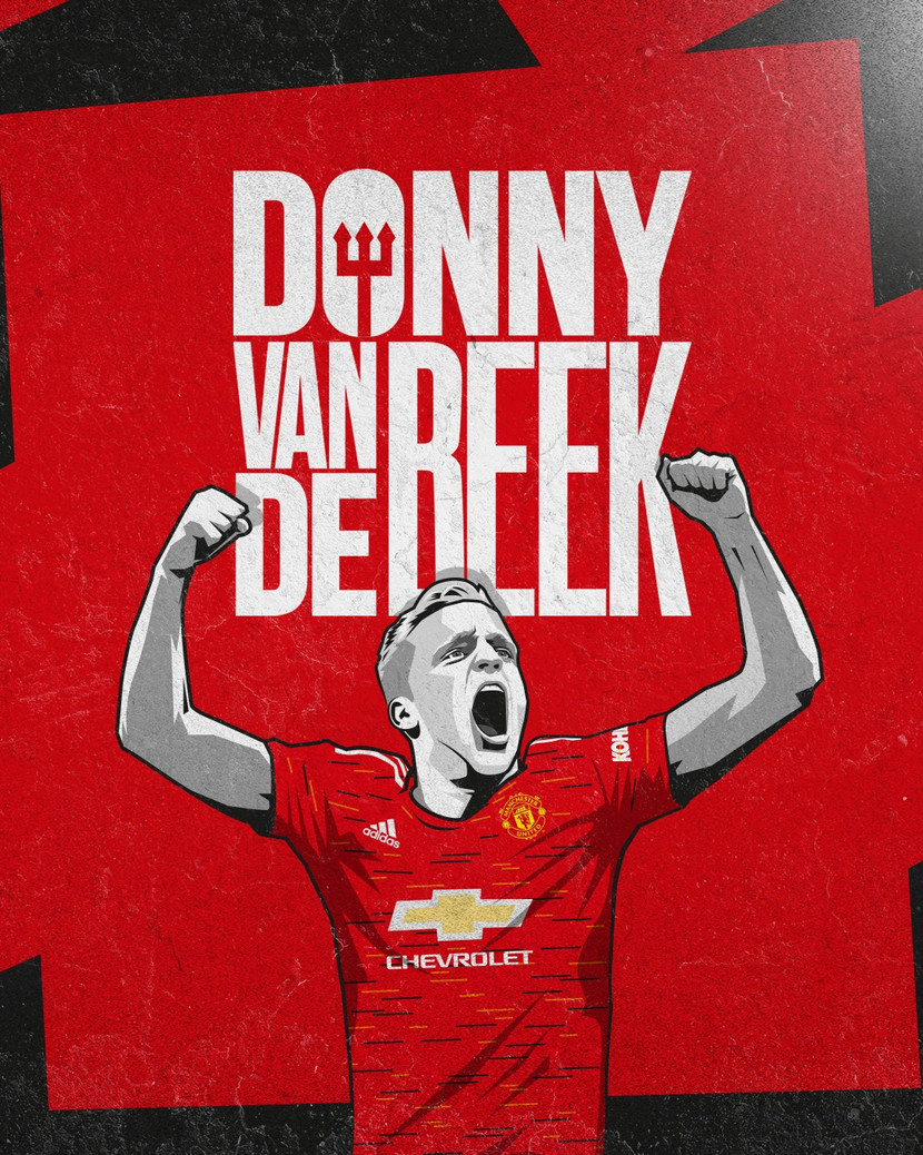 Banner chào đón Van de Beek của M.U