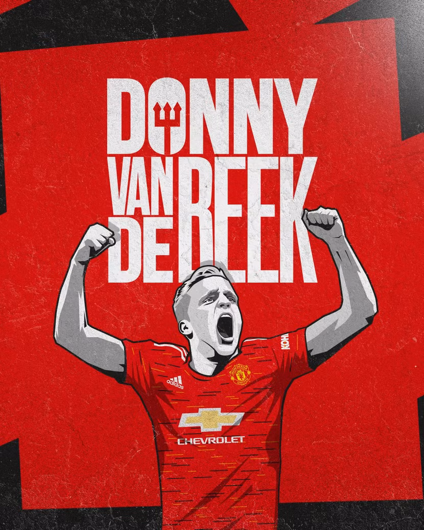 Banner chào đón Van de Beek của M.U