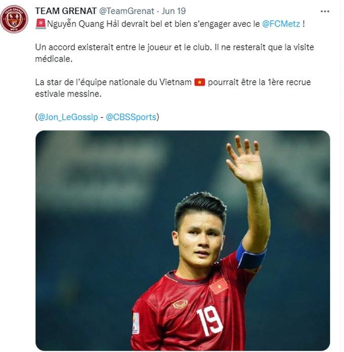 Team Grenat đưa tin FC Metz chiêu mộ Quang Hải