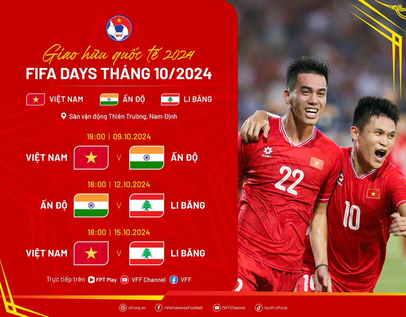 Lịch thi đấu ĐT Việt Nam trong FIFA Days tháng 10 Lịch thi đấu ĐT Việt Nam trong FIFA Days tháng 10