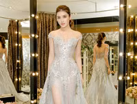Huyền My xinh lung linh đi thử trang phục dạ hội thi Miss Grand International