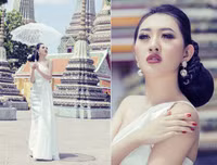 Hoa hậu Huỳnh Thúy Anh khoe vẻ đẹp quyền quý ở xứ sở chùa vàng