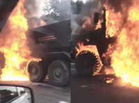 [ẢNH] Xe bọc thép hạng nặng Typhoon-U của Nga cháy dữ dội trên đường