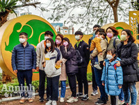 [ẢNH] Đề phòng mắc nCoV, du khách không rời khẩu trang y tế khi du xuân