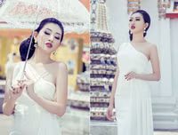 Hoa hậu Huỳnh Thúy Anh khoe vẻ đẹp quyền quý ở xứ sở chùa vàng