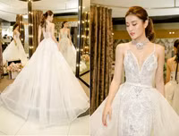Huyền My xinh lung linh đi thử trang phục dạ hội thi Miss Grand International