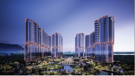 Mười hai tòa tháp hiện diện như mười hai tuyệt tác kiến trúc độc lập, với façade kính Low-E chạm sàn, mở ra ba lớp tầm nhìn panorama vĩnh cửu: mảng xanh khoáng đạt của Ciputra, mặt nước Hồ Tây và trục sinh thái sông Hồng.