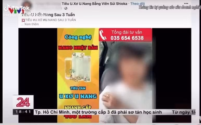 Hình ảnh nữ nghệ sĩ trong đoạn livestream quảng cáo được VTV24 trích đăng Hình ảnh nữ nghệ sĩ trong đoạn livestream quảng cáo được VTV24 trích đăng