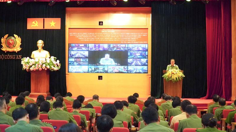 Toàn cảnh hội nghị tại điểm cầu Bộ Công an
