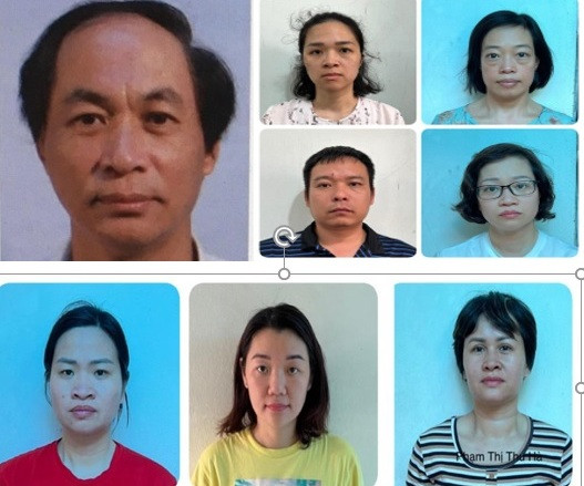 Nguyễn Đăng Thuyết (trên cùng, bên trái) và các bị can trong vụ án Nguyễn Đăng Thuyết (trên cùng, bên trái) và các bị can trong vụ án