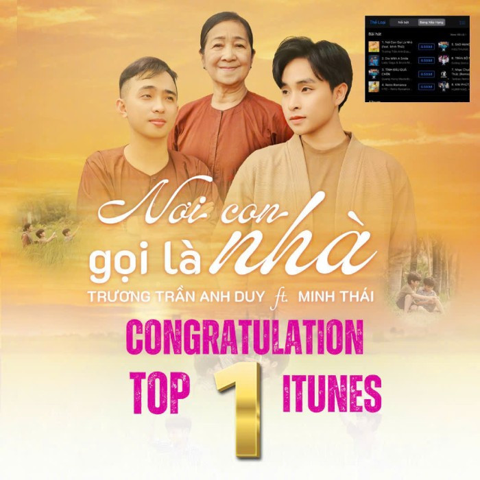 Sau khi ra mắt 1 tiếng, ca khúc “Nơi con gọi là nhà” đã đạt Top 1 Itune Việt Nam