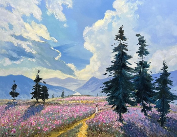 Tác phẩm tranh sơn dầu "Hoàng hôn trên thảo nguyên" của hoạ sĩ Đình Ngỡ Tác phẩm tranh sơn dầu "Hoàng hôn trên thảo nguyên" của hoạ sĩ Đình Ngỡ