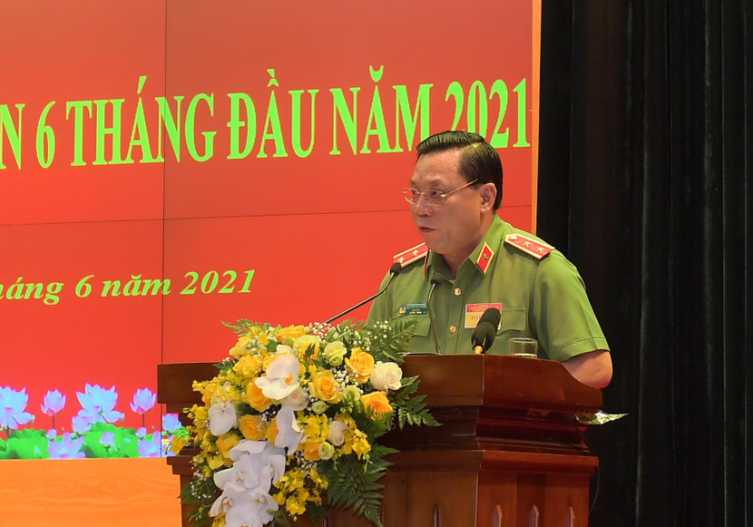 Trung tướng Nguyễn Hải Trung – Bí thư Đảng ủy, Giám đốc CATP Hà Nội, tham luận tại hội nghị của Bộ Công an, sơ kết công tác Công an 6 tháng đầu năm 2021