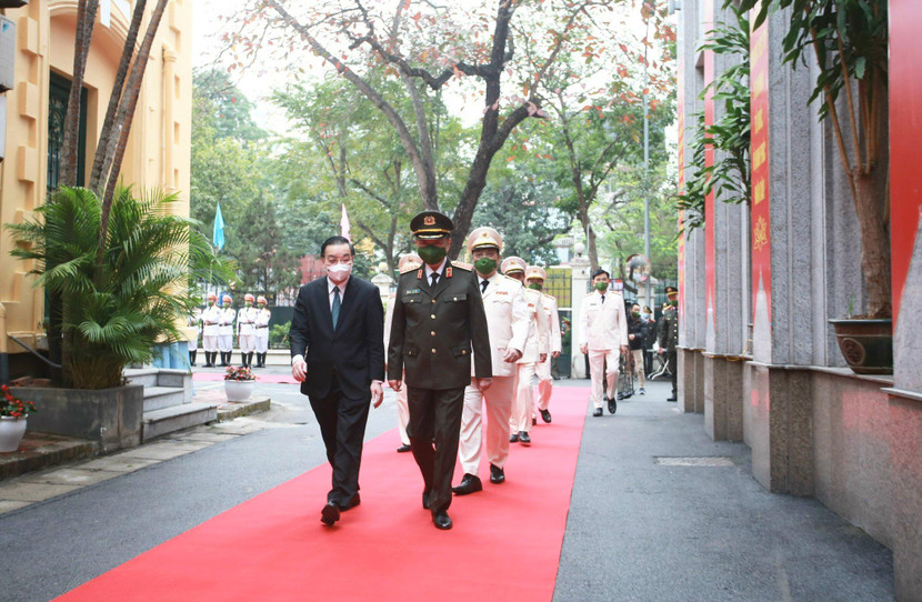 Đại tướng Tô Lâm và Chủ tịch UBND TP. Hà Nội Chu Ngọc Anh dự hội nghị triển khai công tác năm 2022 của CATP Hà Nội