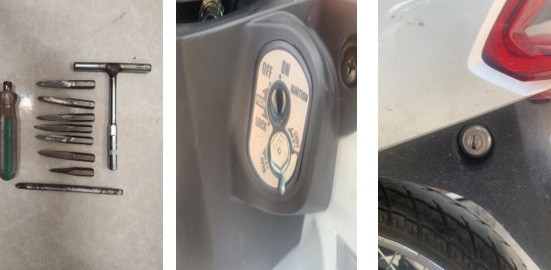 Công cụ phá khóa xe máy; và ổ khóa điện bị các đối tượng chọc vỡ
